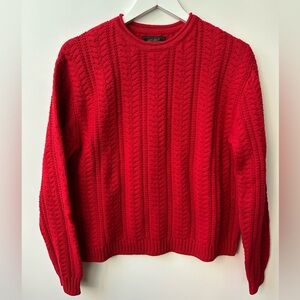 EDDIE BAUER - Cotton Cable Crew Neck Sweater - Cardinal Red - SMALL